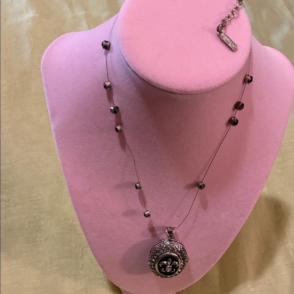 Napier Silver LocketPendant Necklace with Black Beads